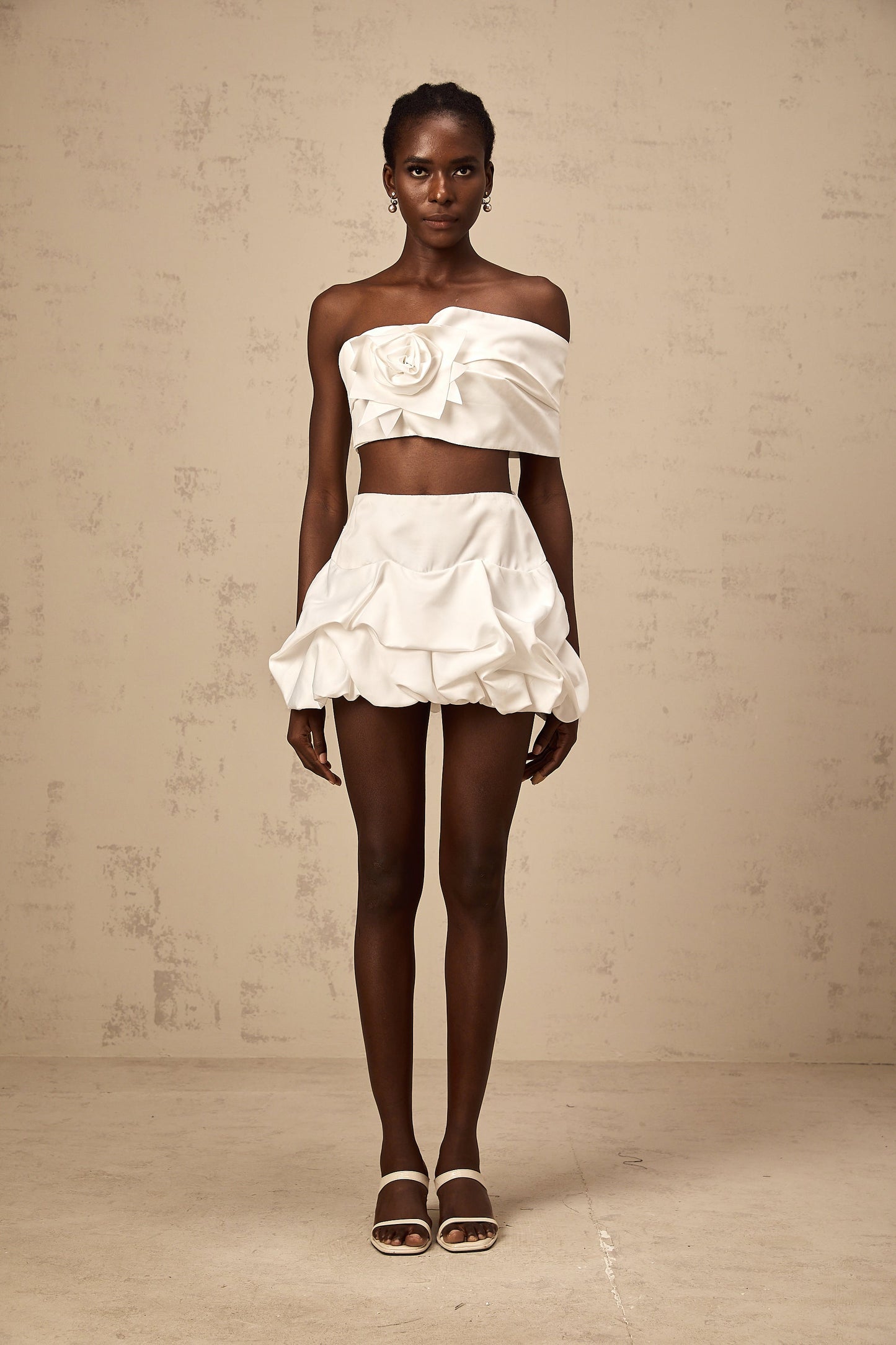 Honorine white floral pleated top & skirt matching set