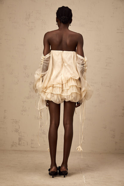 Joëlle self-tie ruched layered off-shoulder mini dress
