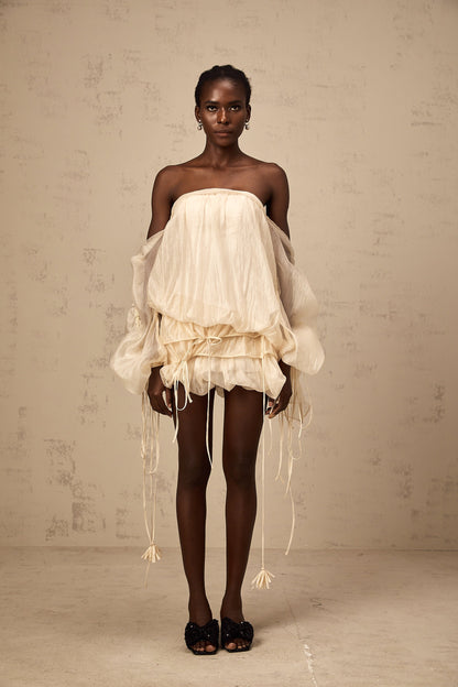 Joëlle self-tie ruched layered off-shoulder mini dress