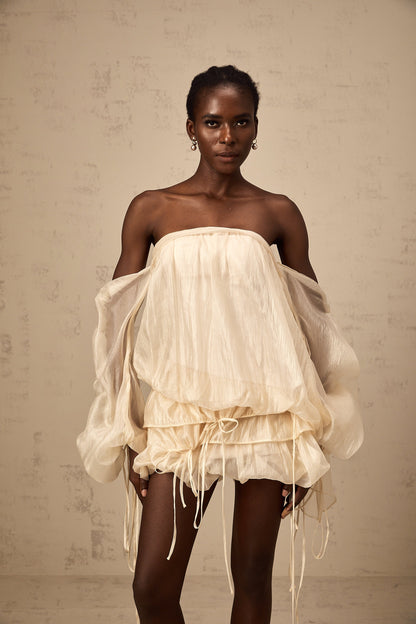 Joëlle self-tie ruched layered off-shoulder mini dress