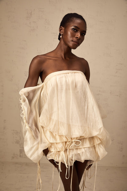 Joëlle self-tie ruched layered off-shoulder mini dress