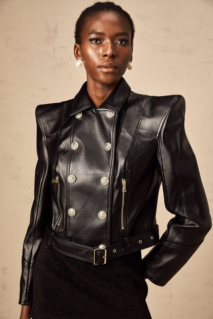 Diane black faux-leather double-breasted jacket