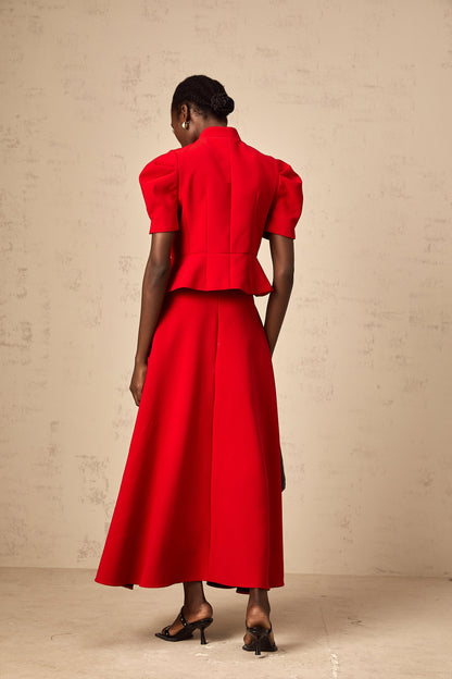 Colette red pleated blouse & skirt matching set