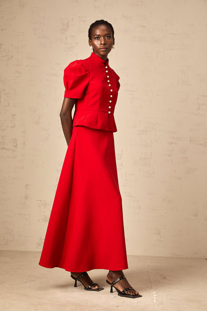 Colette red pleated blouse & skirt matching set