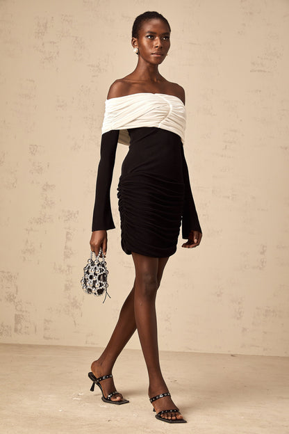 Angélique color-blocked fitted ruched mini dress