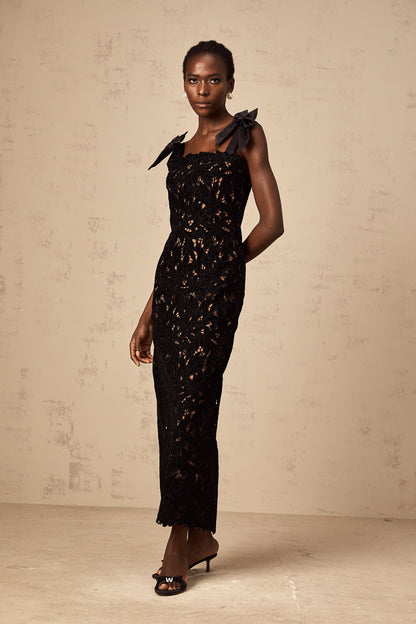 Eloise black floral embroidered maxi dress