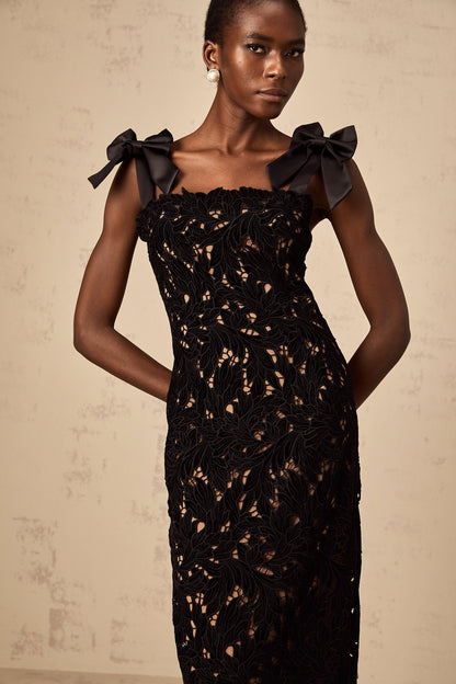 Eloise black floral embroidered maxi dress