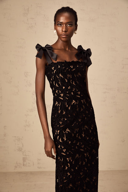 Eloise black floral embroidered maxi dress