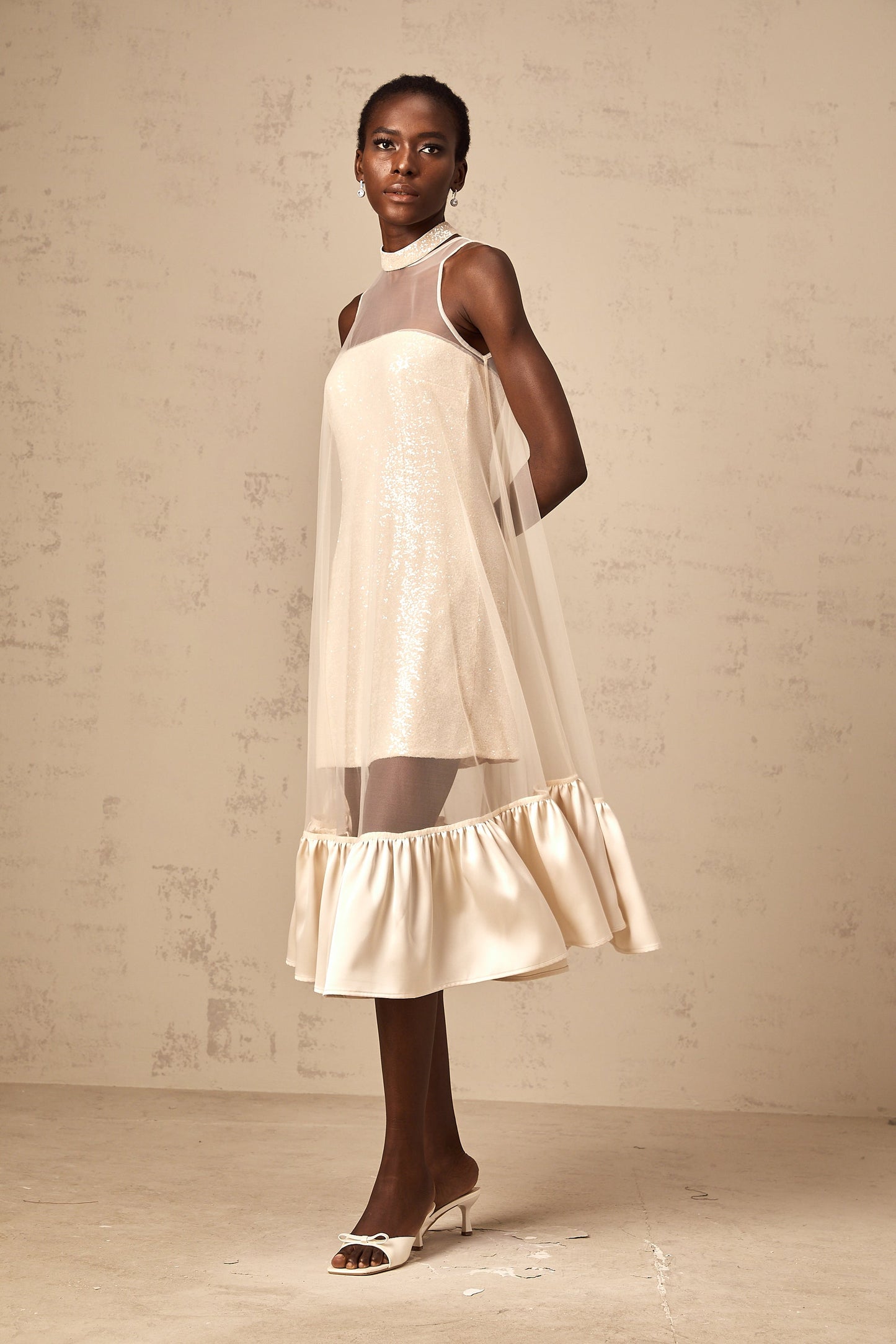 Josette tulle-panel sequined layered midi dress