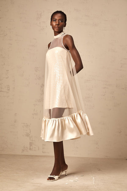 Josette tulle-panel sequined layered midi dress
