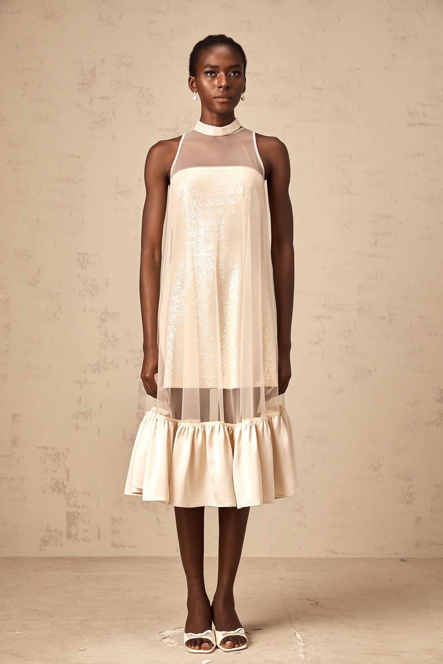 Josette tulle-panel sequined layered midi dress