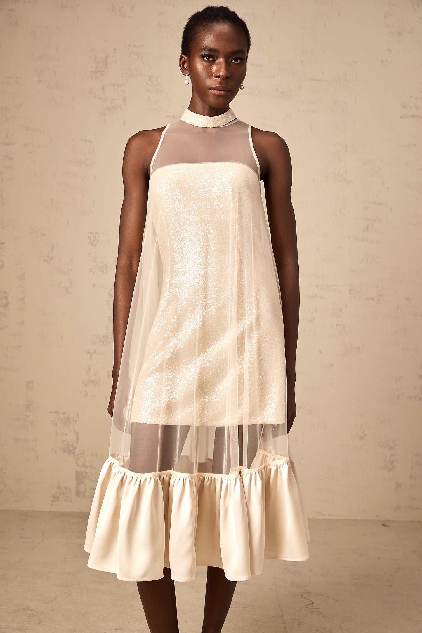 Josette tulle-panel sequined layered midi dress