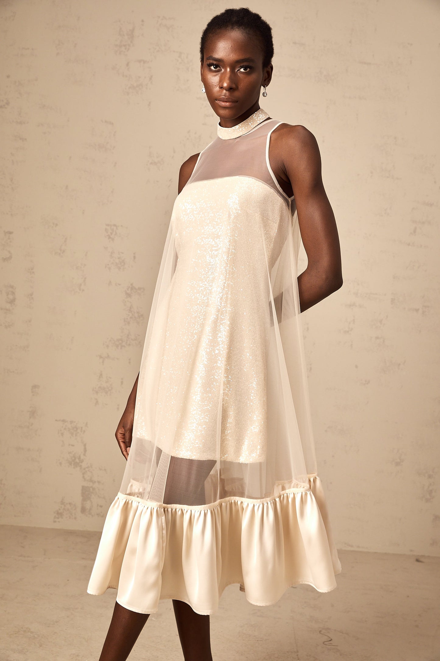 Josette tulle-panel sequined layered midi dress