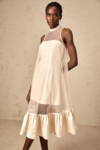 Josette tulle-panel sequined layered midi dress
