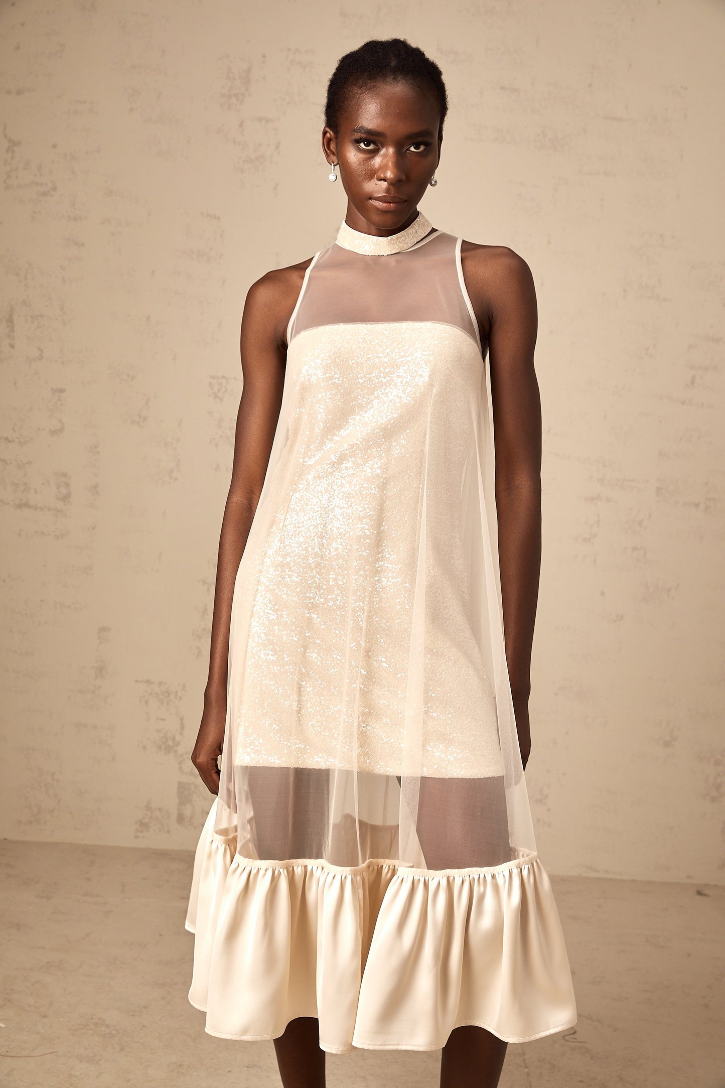 Josette tulle-panel sequined layered midi dress