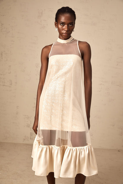 Josette tulle-panel sequined layered midi dress