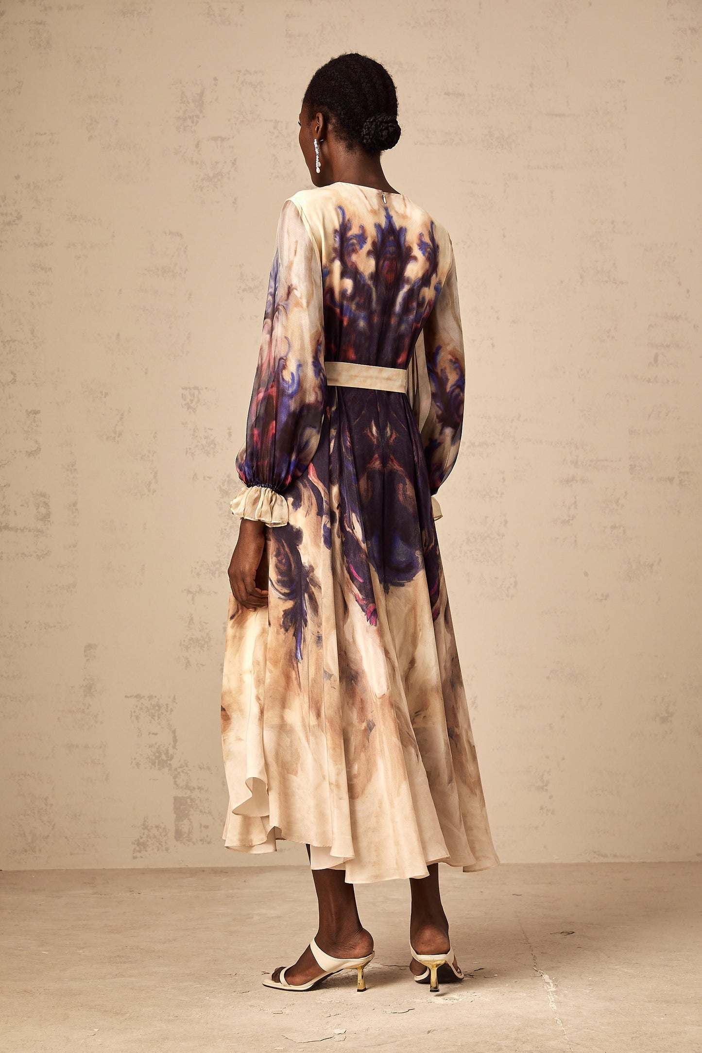 Urbaine smudged graffiti-print silk midi dress