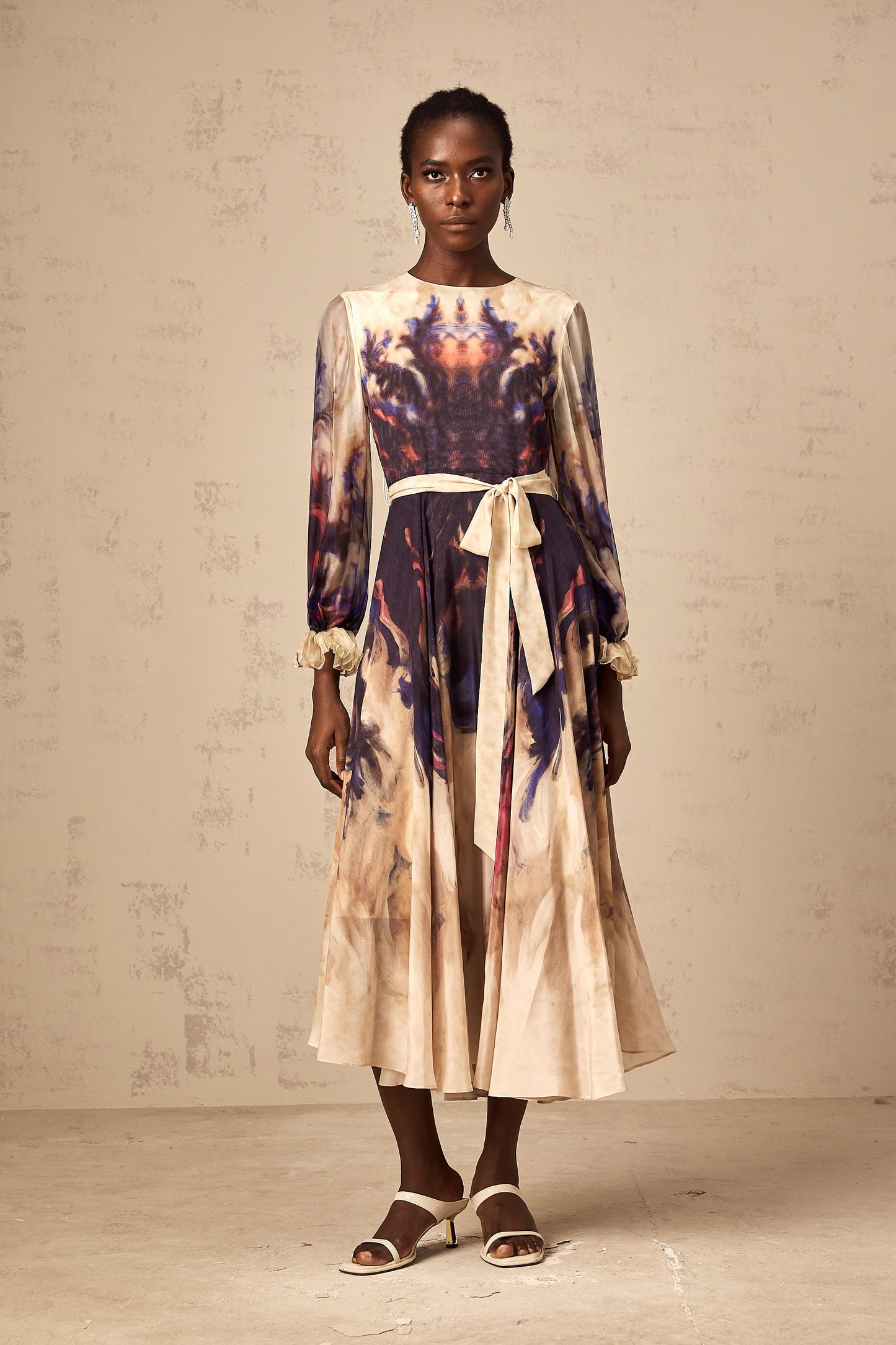 Urbaine smudged graffiti-print silk midi dress
