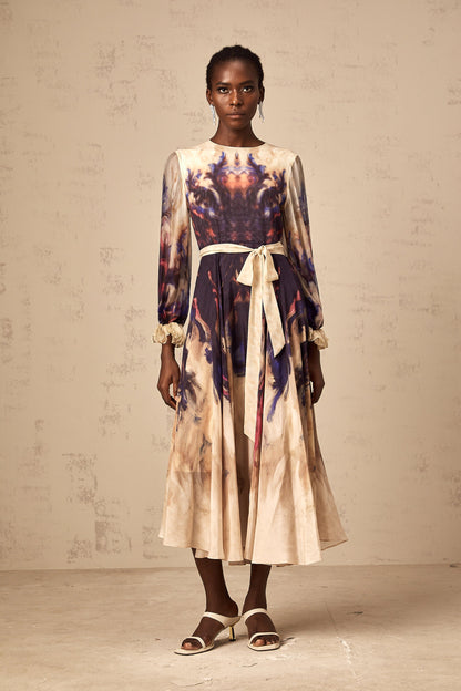 Urbaine smudged graffiti-print silk midi dress