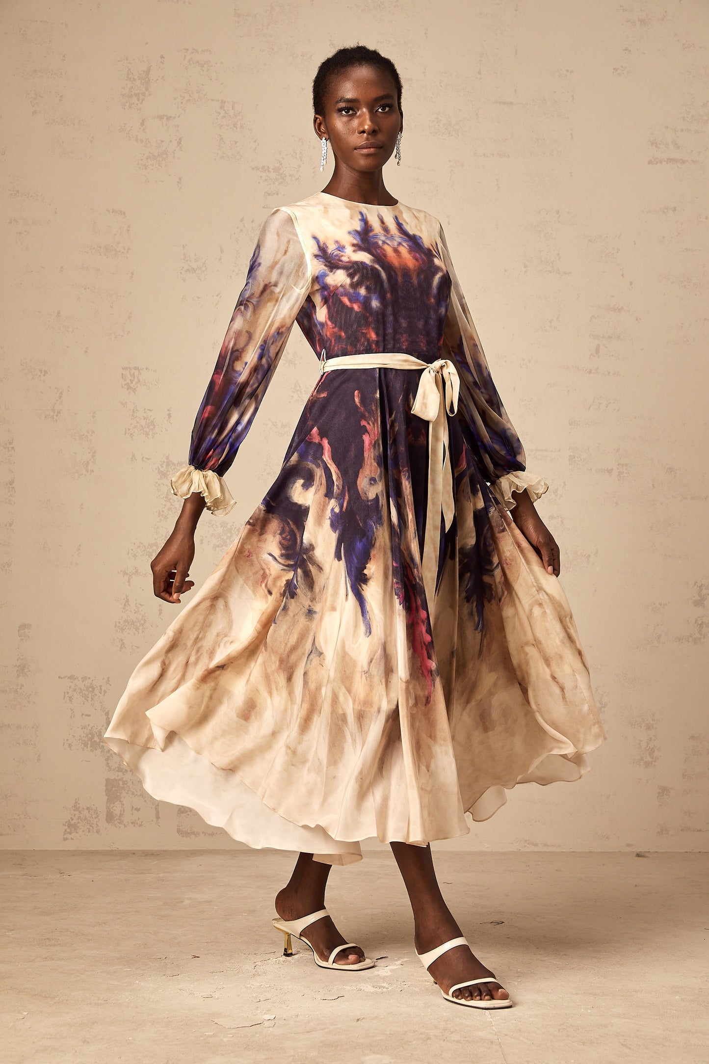 Urbaine smudged graffiti-print silk midi dress