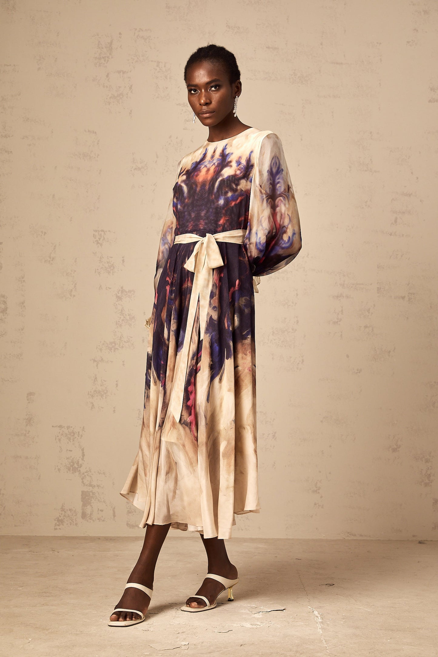 Urbaine smudged graffiti-print silk midi dress
