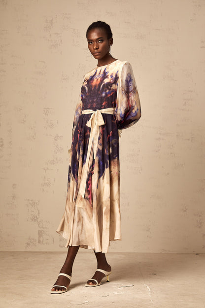 Urbaine smudged graffiti-print silk midi dress