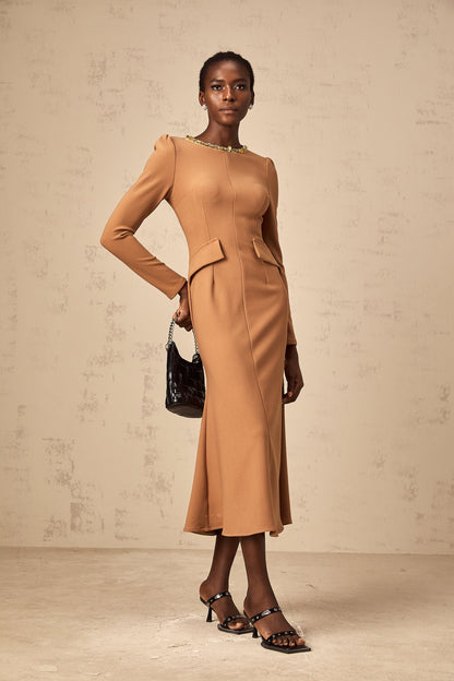 Doriane khaki sequin-embellished midi dress