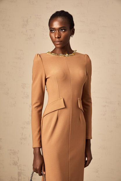 Doriane khaki sequin-embellished midi dress