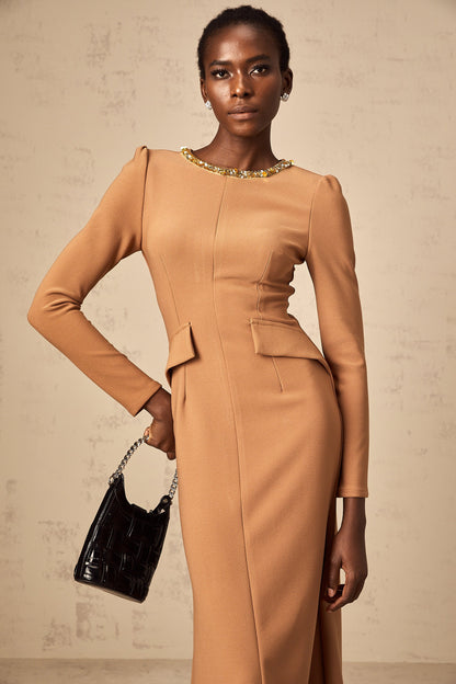 Doriane khaki sequin-embellished midi dress