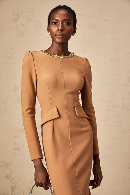 Doriane khaki sequin-embellished midi dress