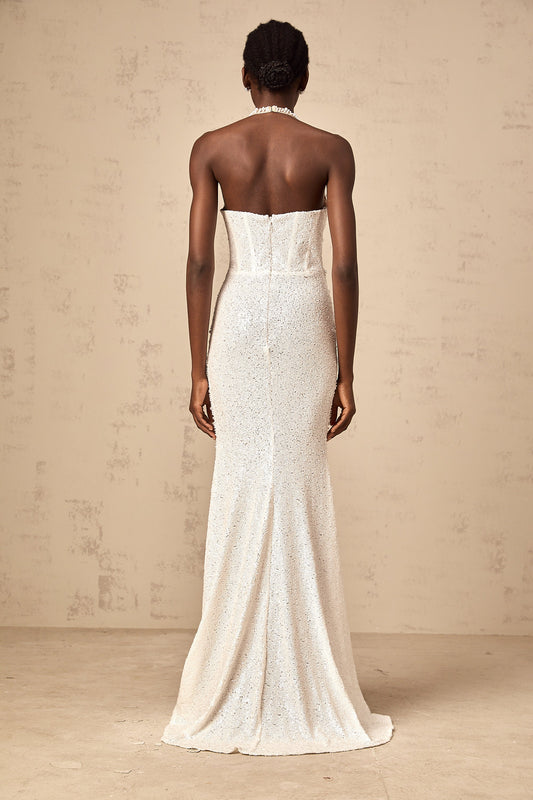 Sophie white faux-pearl embellished maxi dress
