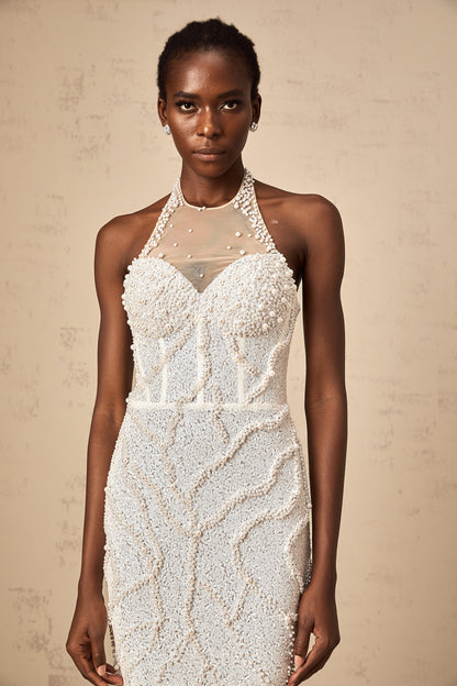 Sophie white faux-pearl embellished maxi dress