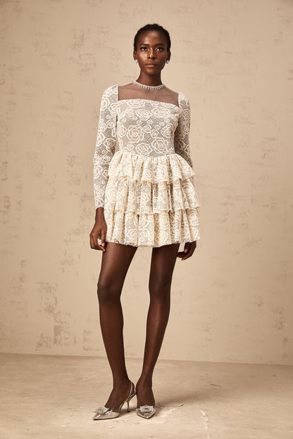 Hippolyte neutrals floral-embroidered mini dress