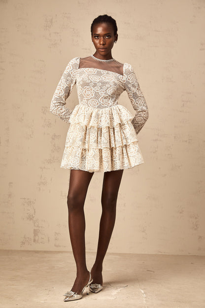 Hippolyte neutrals floral-embroidered mini dress