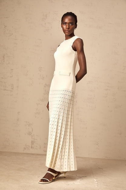 Donatienne white faux-pearl knitted maxi dress