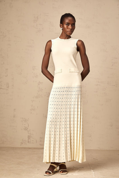 Donatienne white faux-pearl knitted maxi dress