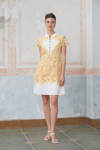 Camille yellow leaf-appliqué mini dress