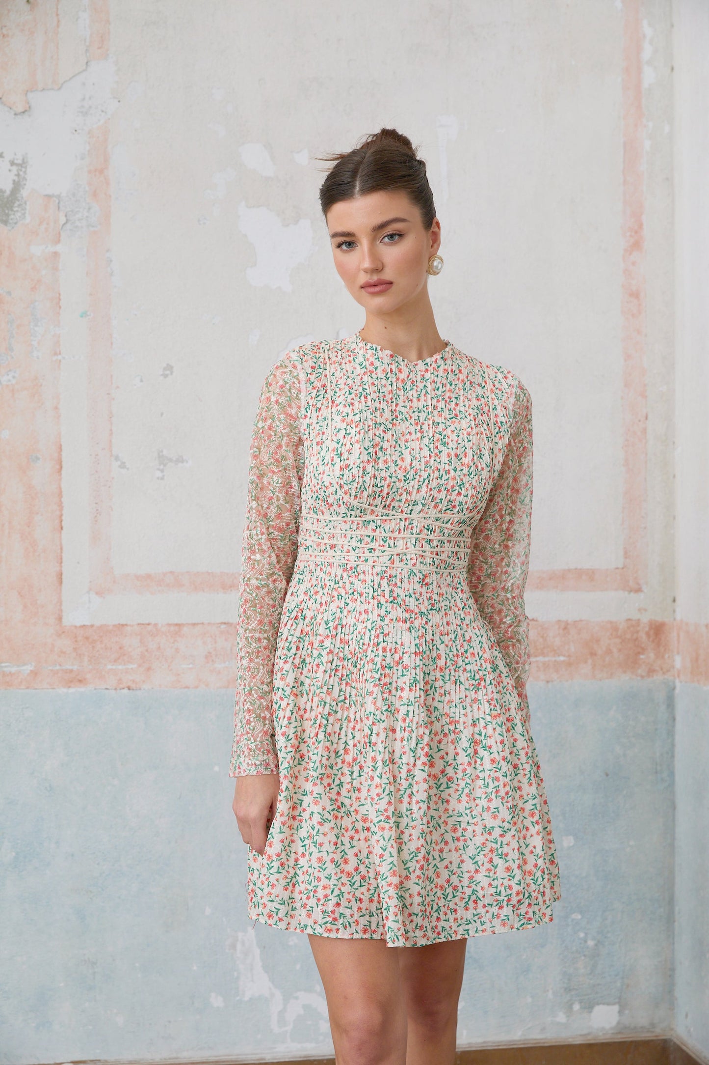 Marion floral-print pleated mini dress