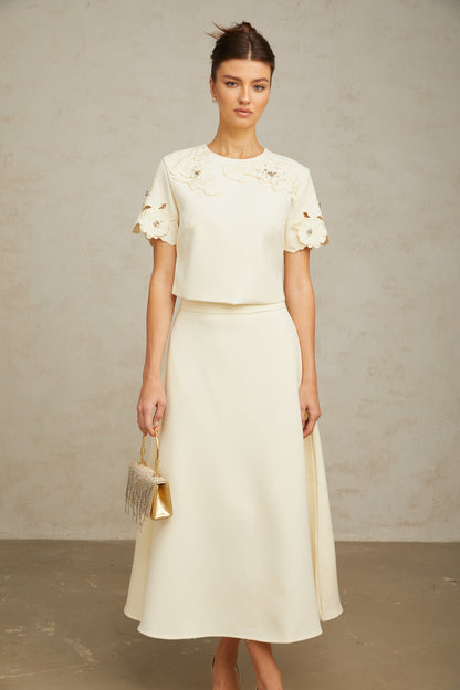 Coralie neutrals 3D-petal top & skirt matching set