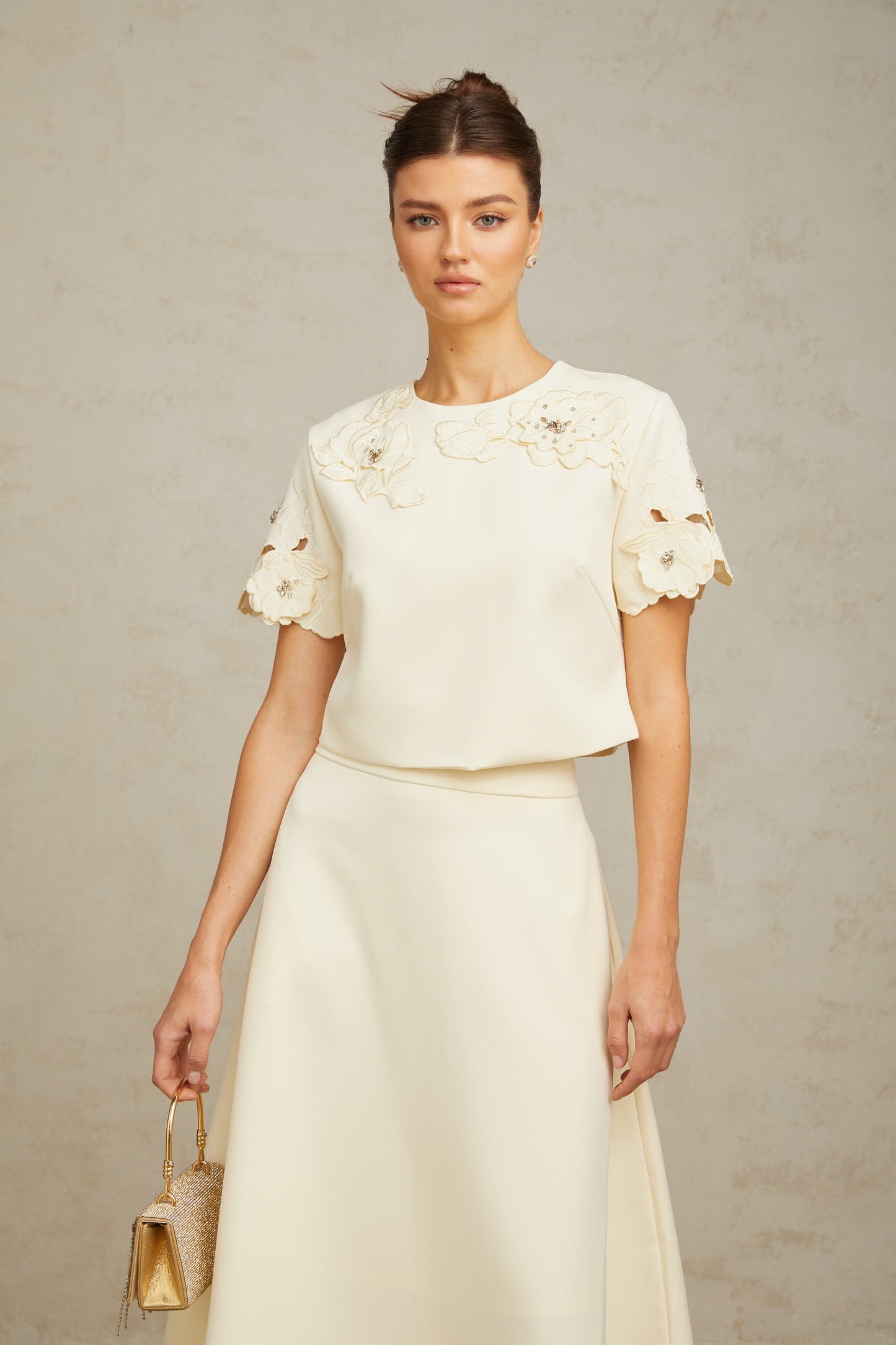 Coralie neutrals 3D-petal top & skirt matching set