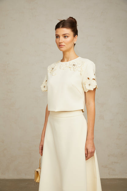 Coralie neutrals 3D-petal top & skirt matching set