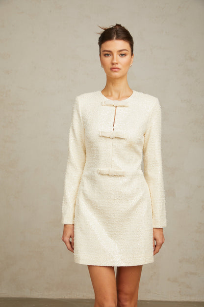 Angélique white sequined tweed mini dress