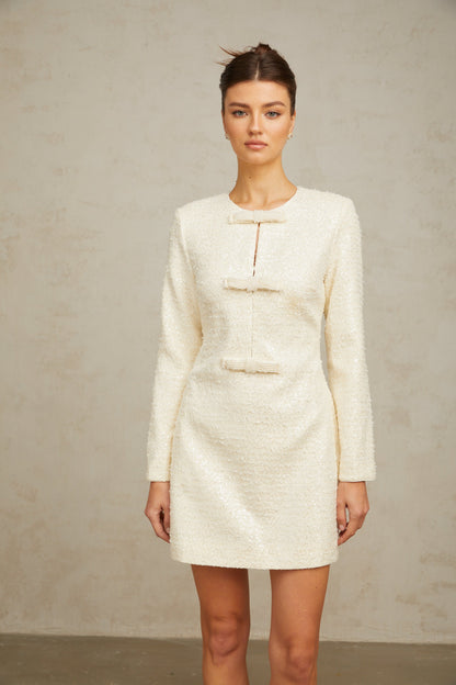 Angélique white sequined tweed mini dress