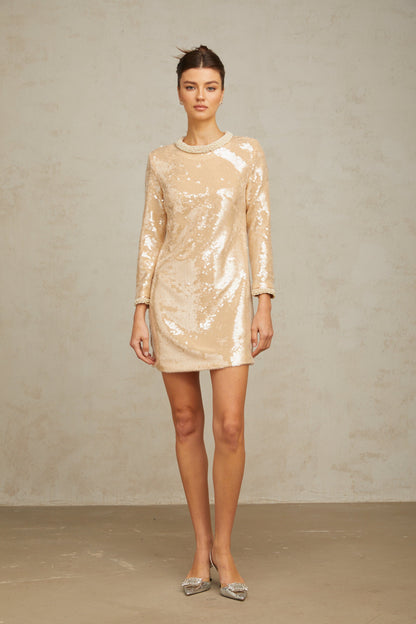 Ornella neutrals faux-pearl sequined mini dress