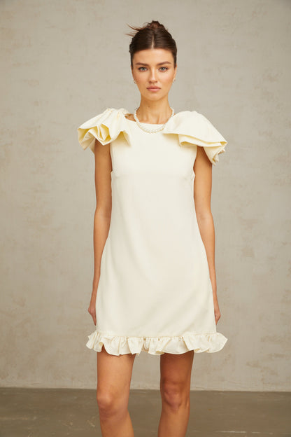 Constance white bow ruffled mini dress