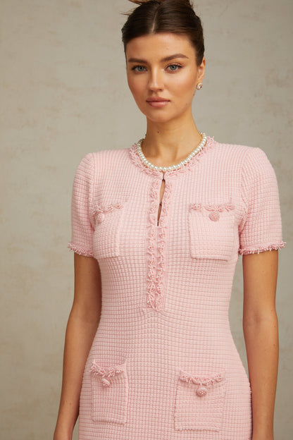 Eugénie pink beaded knit mini dress