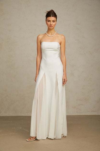 Nathalie white tulle-panelling maxi dress