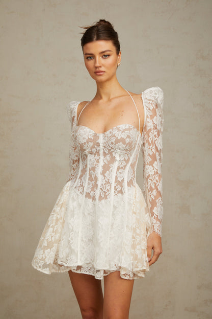 Vivienne white floral-lace corset mini dress