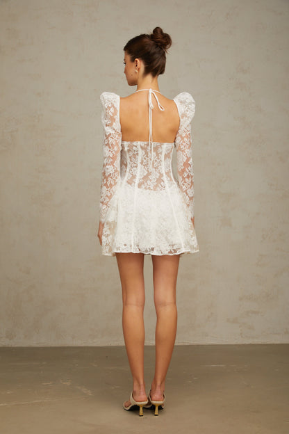 Vivienne white floral-lace corset mini dress