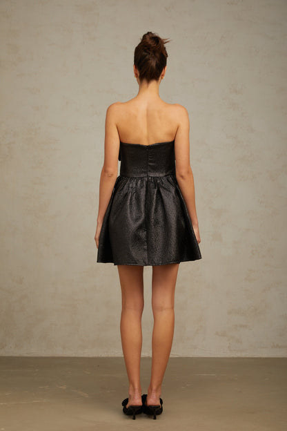 Colette black bow metallic mini dress